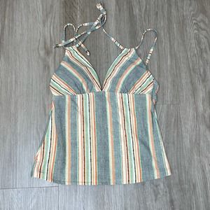 Lucky Brand Women's Gray/Black/Orange Striped Halter Tankini Swim Top sz XS